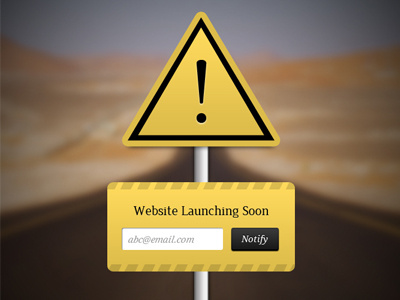Website Launching Soon coming soon launching soon notification psd road sign sign board template under construction web design web layout yellow