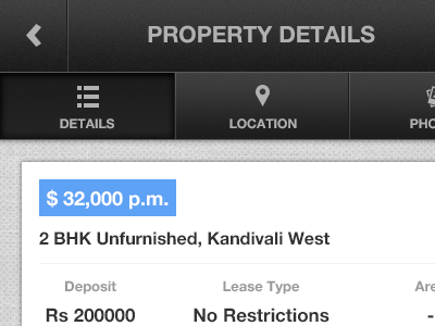Property Details - App Navigation & Tabs android app app design ios location navigation tabs ui user interface ux