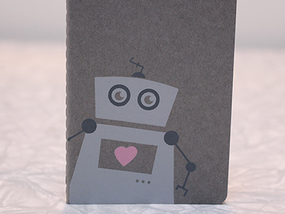 Robot Notebook In Grey grey moleskine pink robot screen print