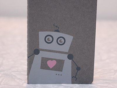 Robot Notebook In Grey screen print robot moleskine pink grey