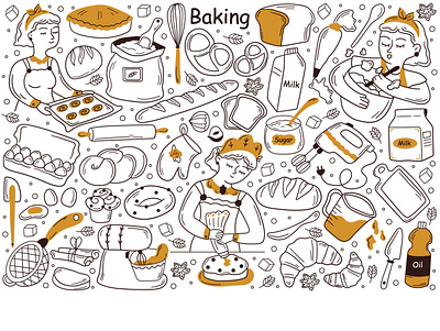 🥨 Baking 🥨 art baker branding character character design cooking cute design doodle food illustraion illustration line line art pattern vector