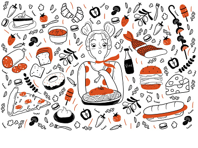 🍕 Food 🍕 art branding character comic cook design doodle doodles eat food fun girl illustrator line line art minimal pattern vector vector art web