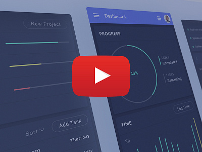 Project Management App - Mobile Dashboard bar chart charts gauge projects video widgets youtube
