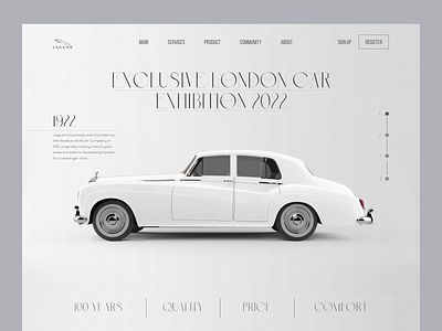 Car exhibition landing page business car design exhibition jaguar landing page logo minimalism ui ux web white