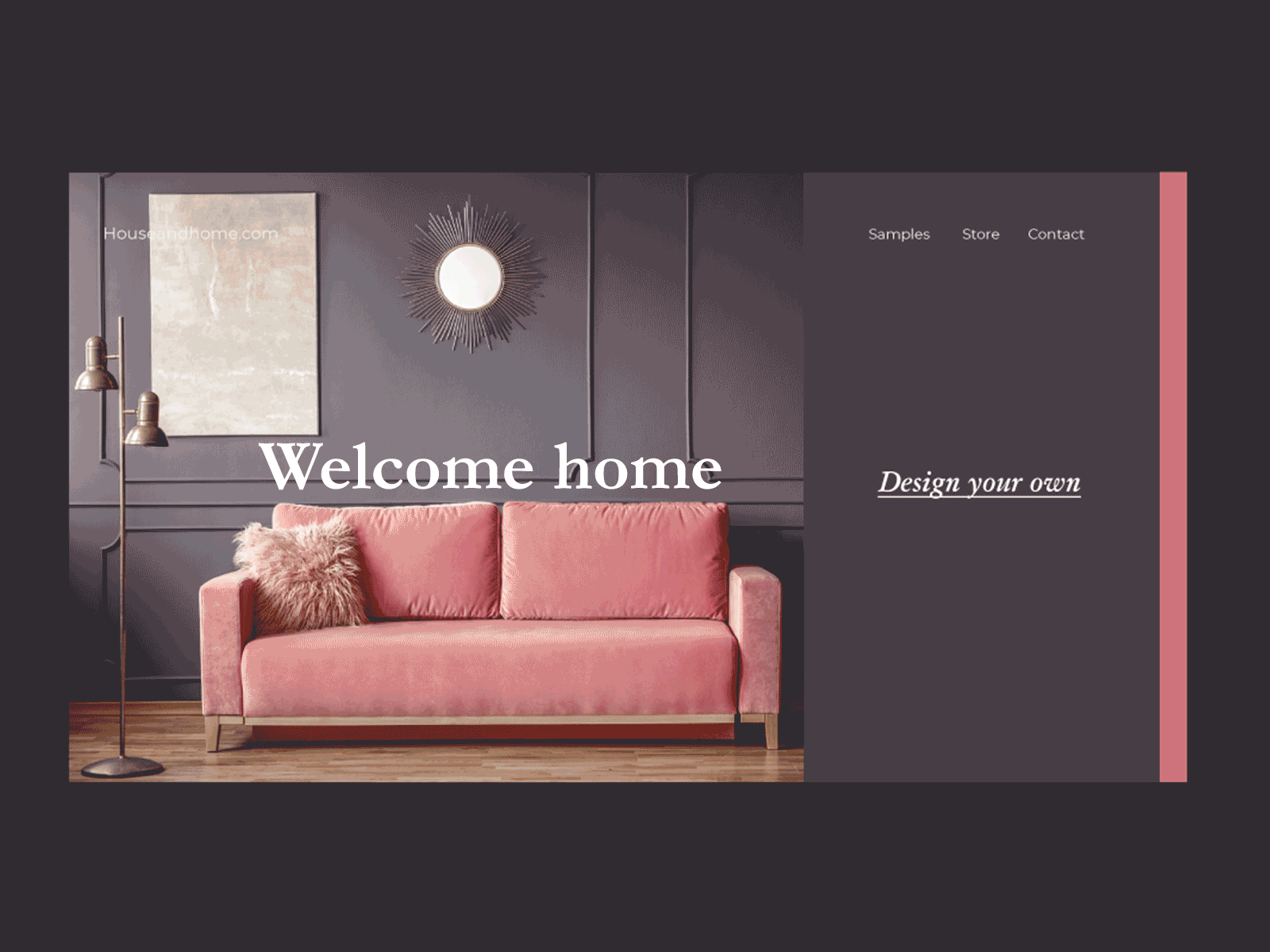 Custom Interiors Designs website animated website interior design website interior designs pink and brown website pink and grey website