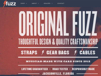 Original Fuzz Home Page branding guitar halftone lockup poster type rock n roll woodtype