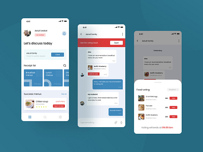 Food app - menus discussion for family app appdesign clean design food food app food app design food app ui minimal receipt simple simple design ui uidesign