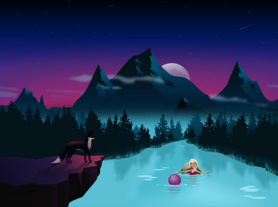 Moonlit dip adobe xd design forest illustration magical moonlit swim