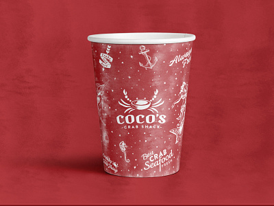 Coco's Crab Shack drink cup anchor beverage crab cup design drinks fish illustration logo mermaid seafood seahorse soda typogaphy typography