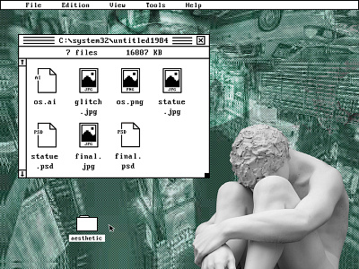 ｕｎｔｉｔｌｅｄ１９８４ 1984 aesthetic computer design mac macintosh marble retro statue ui untitled user interface vaporwave windows