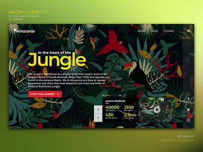 Amazonia Landing page adobe xd adobexd birds design icon illustration art illustrator jungle madewithxd pattern ui ui ux vector website