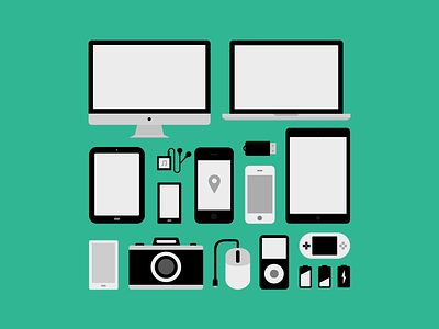 More Icons camera contrast devices flat icons imac ipad iphone macbook mouse music player simple usb drive