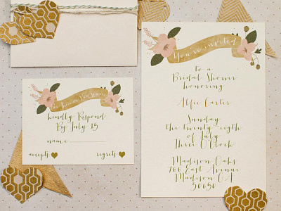 Honeycomb Bridal Shower Invitation Set bridal geometric gold green honeycomb metallic wedding