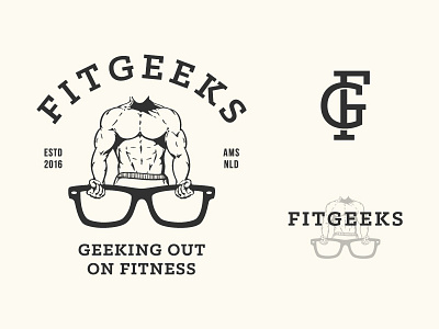 FitGeeks badge branding fit fitness geek glasses illustration lockup logo logotype monogram typography