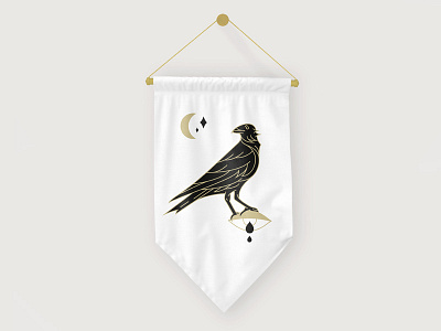 A Crow Left Of The Murder banner bird crow eye flag illustration moon pennant