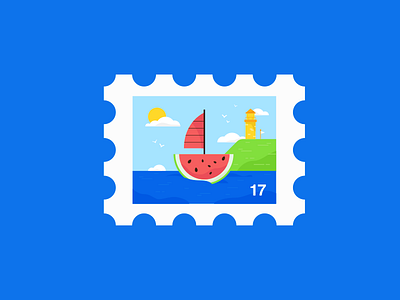 Sail Away boat illustration landscape sea stamp water watermelon