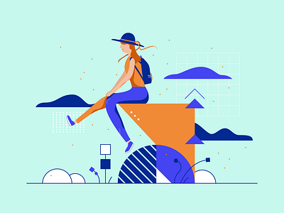 Just Chilling backpack character cloud clouds female geometric girl illustration landscape sitting woman