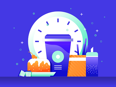 Coffee & Cake Break cake clock coffee cup gradient illustration