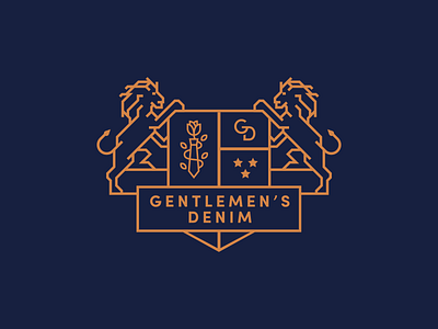 Gentlemen's Denim badge branding crest denim identity lion logo logo design monogram shield type typography