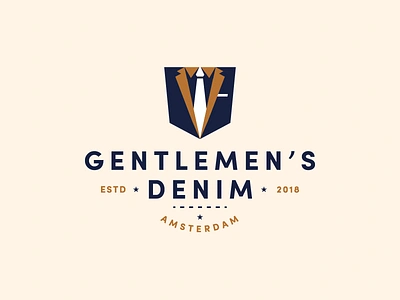 Gentlemen's Denim badge branding denim fashion identity illustration logo logo design suit tie type typography