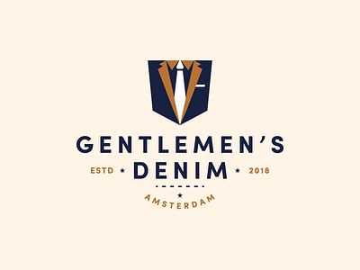 Gentlemen's Denim badge branding denim fashion identity illustration logo logo design suit tie type typography