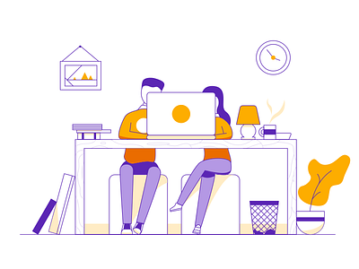 Better Together branding character collaboration desk identity illustration laptop lineart work workspace