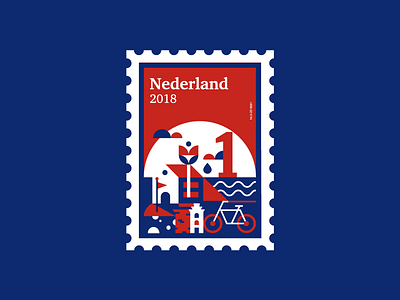The Netherlands Stamp bike cheese cloud dutch house illustration netherlands sea stamp tulip water