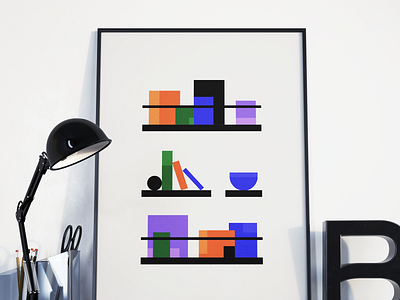 Bookshelves illustration illustrator poster print