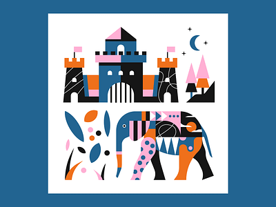 Elephant & Castle castle elephant geometric illustration illustrator pattern