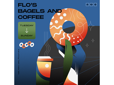 Flo's bagel cafe food gradient illustration illustrator restaurant texture