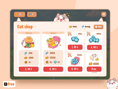 Cute Cat Game Shop Screen Interface + Freebie File Figma cats concept creativity free freebie gameinterface games gameshop gameui interface shop ui uxdesign webdesign