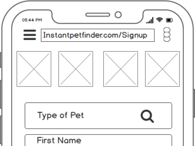 Pet Adoption Sign-up - Mobile app balsamiq design heirarchy layout prototyping treehouse ux wireframe