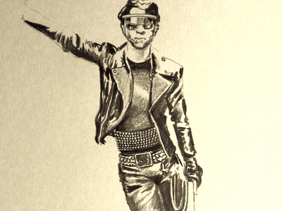 Halford leaning in leather drawing pencil robhalford