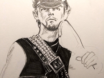 Halford with Riding crop and Belt drawing pencil robhalford