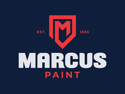 Marcus Paint Logo blue brand identity branding design gray identity logo paint red shield shield logo vector