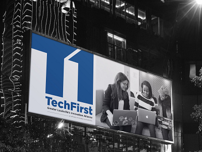 TechFirst Billboard billboard blue brand identity branding design identity signage startup tech