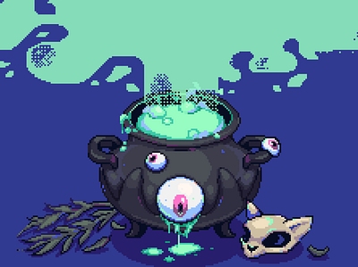 cauldron cartoon cat cauldron design illustration magic pixel pixel art pixelart pixels potion witch