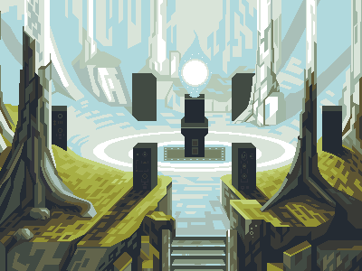 Ancient Artefact illustration location mockup pixel art scene