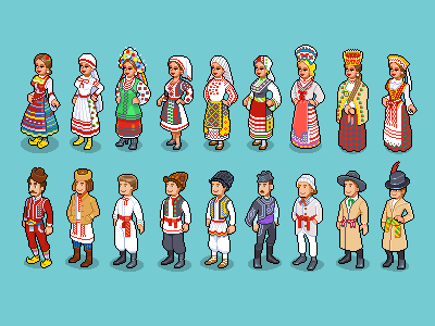 National Costumes of Eastern Europe character pixel art