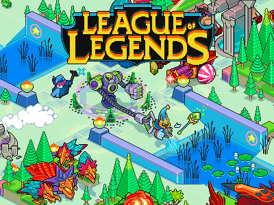 League of Legends Arcade illustration isometric pixel art wallpaper