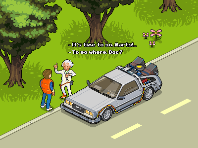 Delorean HD cinemash illustration isometric pixel art