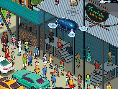 SXSW centrefold cover illustration isometric pixel art