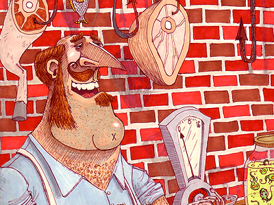 Butcher Hands Meat butcher character illustration meat pen and marker turn of the century
