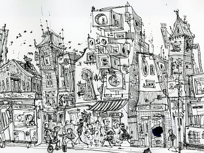 Tokyo Street Sketch architecture character future illustration pen and ink tokyo traditional
