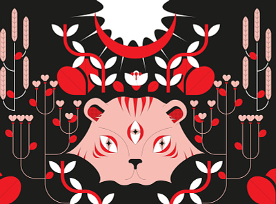 pink tiger ai animal design fowers illustration logo minimal vector