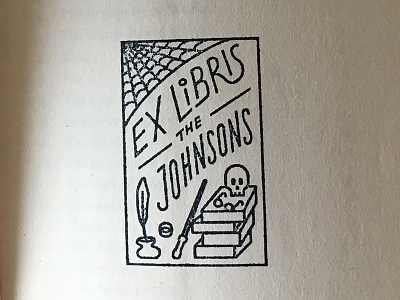 Family library Ex Libris stamp books exlibris feather glasses illustration ink library ring skull stamp wand web