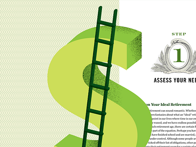 Money, money, moneehy $ book interior editorial illustration ladder money retirement