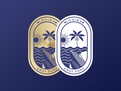LOVINA KRUI SURF badge badge logo beach branding design gold icon illustration logo monoline surf
