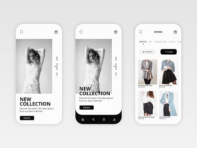 Fashion MobileApp Design animation app app design application black brand branding and identity design fashion flat ui uidesign uiux ux white