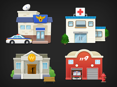 Building Icon bank building firehouse hospital icon kids pad police